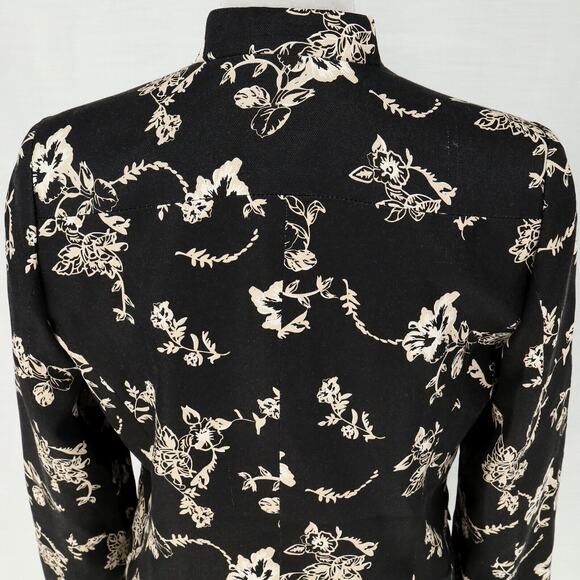 Charter Club Jacket Petites 6P Silk Black Ivory Floral Lined Blazer Vintage - Picture 9 of 13